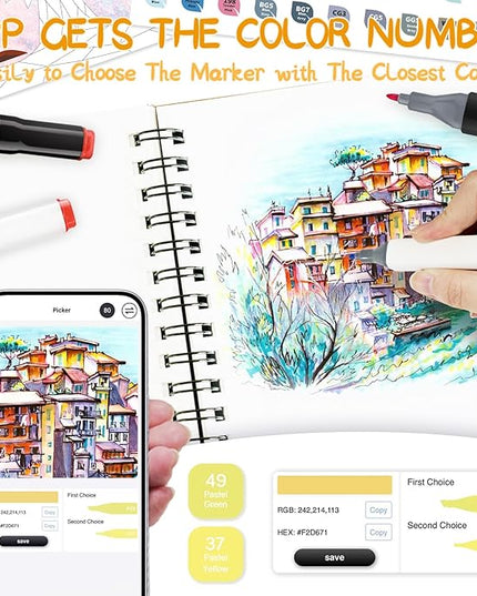 262 Colors Alcohol Markers with APP, Dual Tip Art Marker for Adults Coloring Books, Alcohol Ink Based Illustration Markers Set for Adult Artist Drawing Sketching Painting Lettering Cards