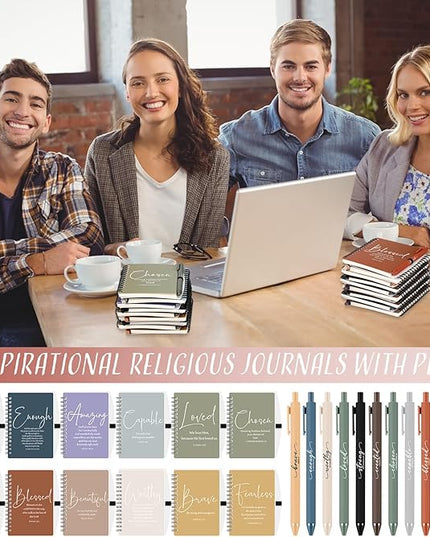 Kosiz Inspirational Valentines Christian Gifts Bulk A6 Notebook Prayer Journal with Pens Spiral Journal Religious Gift for Women Men Church Bible Study Group Teacher Coworker(12 Sets,Fresh Color)
