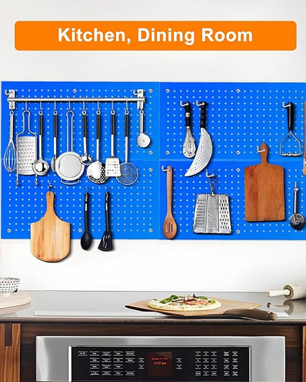 Metal Pegboard Panels 24" x 12" 4 Pack Heavy Duty Steel Pegboard Wall Organizer, Garage Utility Tools Pegboard Storage System for Workbench, Shop, Shed Modular Peg Board Organizer Board Kit (Blue)