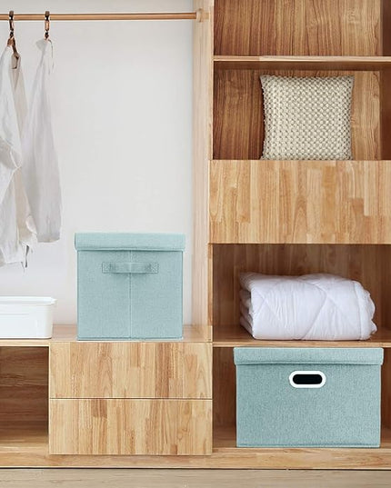 TYEERS Collapsible Storage Bins With Lids, Large Fabric Storage Boxes - 2 Pack - Aqua Spring