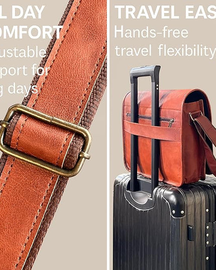 RUSTIC TOWN 14" Leather Messenger Bag for Men & Women – Full Grain Vintage Crossbody Satchel – Fits 13.3"/14" Laptop – Ideal Briefcase for Work, Travel & College – Adjustable Shoulder Strap