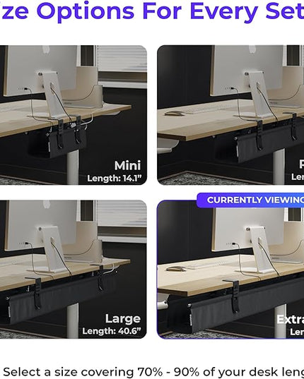 Ascrono Original No Drill Under Desk Cable Management Tray 53.9" - Premium Black Fabric Cable Management Under Desk - Clamp/Screw Mount Cord Organizer - Supports Upto 66lbs - Extra Large