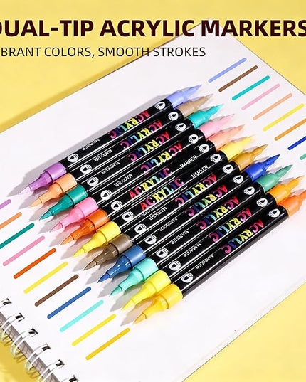 WINSONS 120 Colors Acrylic Paint Markers Dual Tip Dual Colors Brush Tip Pens for Rock Painting Supplies, Canvas, Wood, Calligraphy, Metal, Glass, DIY Crafts Art Supplies Kit (120 Colors - Dual Colors)