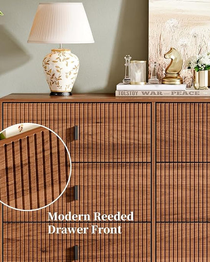 Chrangmay Modern Chest of Drawers with 9 Drawers,Deep Drawers,Clothes Organizer,Large Storage Cabinet for Living Room, Bedroom,Hallway,with Anti-Tipping Device, Walnut.