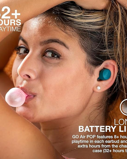 JLab Go Air Pop+ True Wireless Earbuds, in Ear Headphones, Bluetooth Earphones, 35H Playtime Ear Buds, Bluetooth Earbuds with Microphone, USB-C Charging Case, Dual Connect, EQ3 Sound, Teal