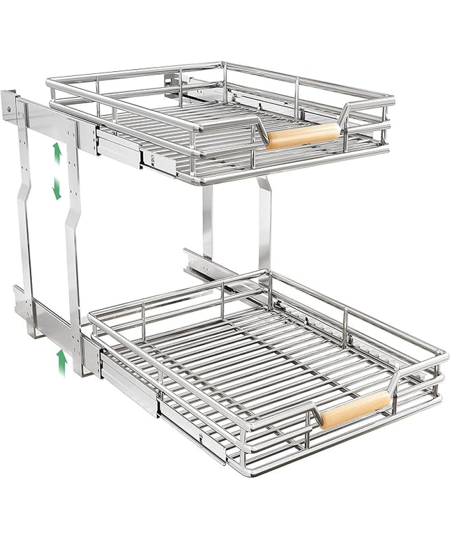 Pull out Cabinet Organizer, 2 Tiers 17"W X 21"D, Heavy Duty Smooth Sliding Under Cabinet Shelves for Pots and Pans, Full-Extension Roll out Drawers, Slide out Organization for Home Kitchen Pantry