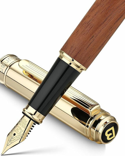 BEILUNER 316 Fountain Pen,Stunning Luxury Rosewood,24K Gilded Nib(Medium),Gorgeous 24K Gold Finish, Ink Converter,Best Gift for Men&Women-Fancy,Executive,Nice Pens for Writing, RD-M