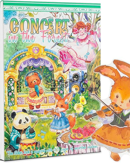 Snycler Sticker Book - 20 Sheets Vintage PET Stickers for Scrapbooking, Junk Journaling, Ephemera, and Decorative Crafts-Concert in The Forest