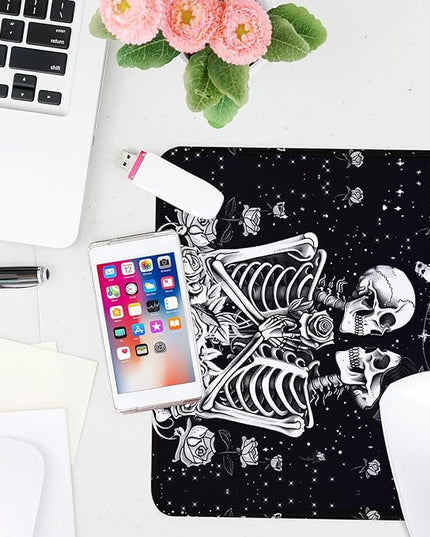 Skull Skeleton Love Square Mouse Pad, Non-Slip Rubber Base Mouse Pad,Home Office Decoration Desktop Accessory,Laptop Mouse Pad for Office Laptops,9.4x7.8x0.12inch.
