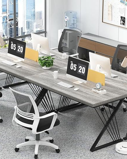 FOLUBAN Modern Desk, Rustic Wood and Metal Computer Desks for Home Office, Simple Study Writing Work Table for Bedroom Living Room, Light Grey, 60 Inch