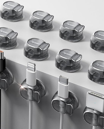 12Pack Cable Clips - Chfeila Latest Dual Spring Cord Organizer with Clasp Lock, [Max Stability] Desk Cable Management, Adhesive Phone Charging Wire Holder for Nightstand/Car/Wall, Office Accessory