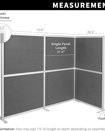VIVO L-Shape Modular Corner Wall System, 3 Panels, Modern Professional Office Cubicle Dividers, Freestanding Privacy Screen, 66 inches High, Dark Gray, PP-MWS63D-L