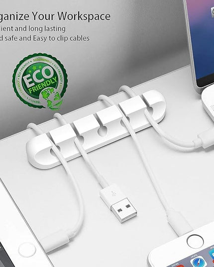 Cord Holder Cable Organizer Clips – Self Adhesive Cord Organizer for Desk, Car, Nightstands, Office, White Silicone Cord Keeper Cable Clips Wire Holders for Phone Charger Cords (7-5-3-1-1 Slots)