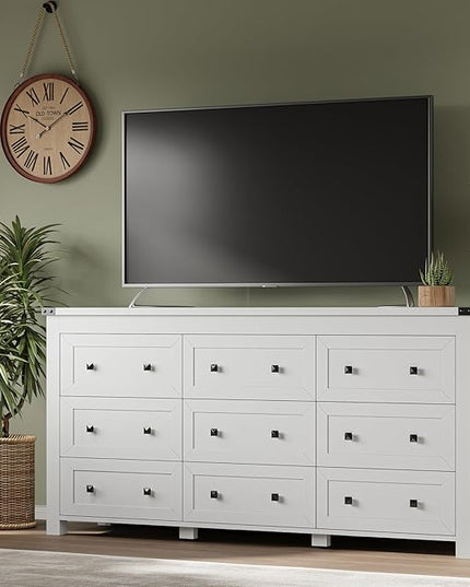 BORNOON 9-Drawer Dresser, Modern Wooden Storage Chest of Drawers, Dresser TV Stand, Wood Drawer Organizer with Metal Handles for Bedroom, Living Room, Hallway