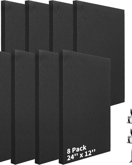 Art3dwallpanels 8 PCS Acoustic Panels, 24''x12'' Fabric Soundproof Wall Panels, Easy-Hook Mounting Sound Absorbing Panels for Studios, Office, Home Theater,Black