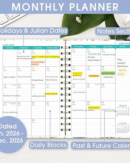 Ymumuda 2026 Planner, Daily Weekly Monthly Planner, 2026 Calendar Planner (Jan 2026 - Dec 2026), 8.4" x 6.3", Teacher School Student Work Agenda with Tabs, Ideal for School Office Supplies