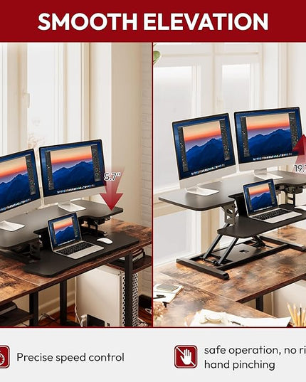 SANODESK 42" Electric Standing Desk Converter, Height Adjustable Riser for Office Home,Dual Monitor and Laptop Workstation with Large Keyboard Tray, Black Color