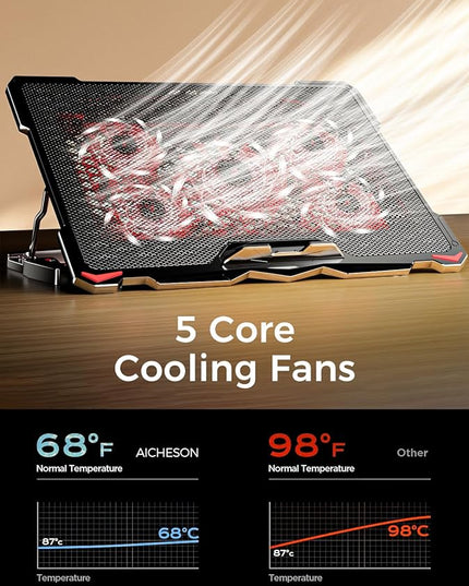 AICHESON Laptop Cooling Pad for 17.3" Notebook, Red 5 Fans