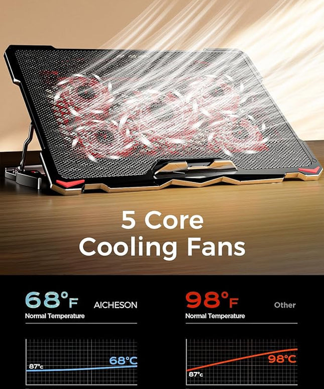 AICHESON Laptop Cooling Pad for 17.3" Notebook, Red 5 Fans