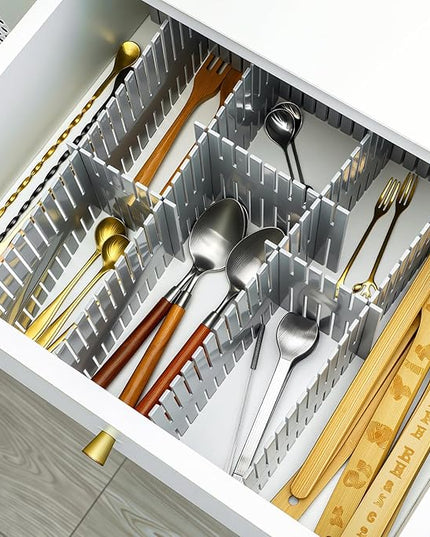 Blosssound 15pcs 5.12x 15 Tall Drawer Divider Adjustable Drawer Organizer DIY Ultra Deep Storage Organizer Separator with Fixed Buckle for Underwear Socks Dormitory Office Kitchen Bedroom(Grey)