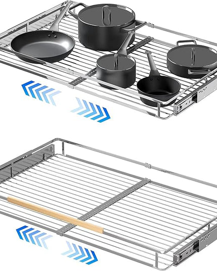 2Pack Expandable Pull Out Cabinet Organizer, 23~39.8"W x 22.5"D Heavy Duty Slide Out Shelves Adjustable Height Cabinet Pull Out Shelves,Expandable Width Spice Rack Organizer for Kitchen Cabinet