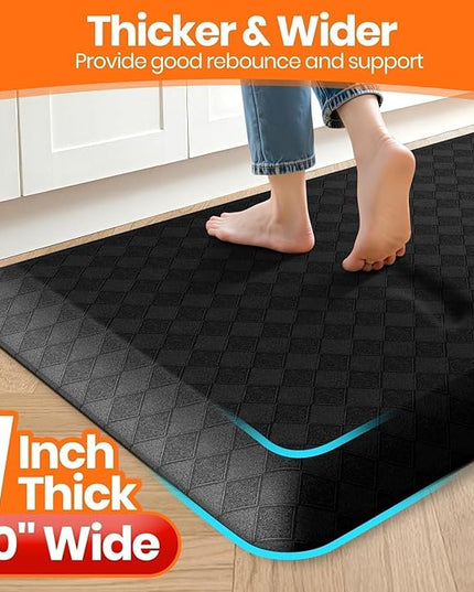 StepRite 1” Thick Kitchen Mats for Floor, Anti Fatigue Kitchen Rugs, Non-Slip,Heavy Duty Waterproof Kitchen Rug, Standing Desk Mat, Gifts for Friends, Family, Home, Kitchen, Office (72" x 20", Black)