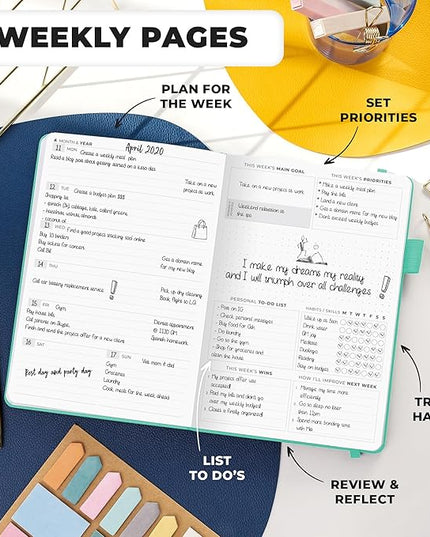 Clever Fox Planner Premium Edition – Undated Luxurious Weekly & Monthly Planner to Increase Productivity and Hit Your Goals – Organizer – Start Anytime, A5, Lasts 1 Year, Light Turquoise (Weekly)