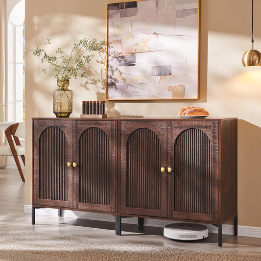 IFGET 61.75" W Modern Arched Sideboard Buffet Cabinet with Storage, Brown
