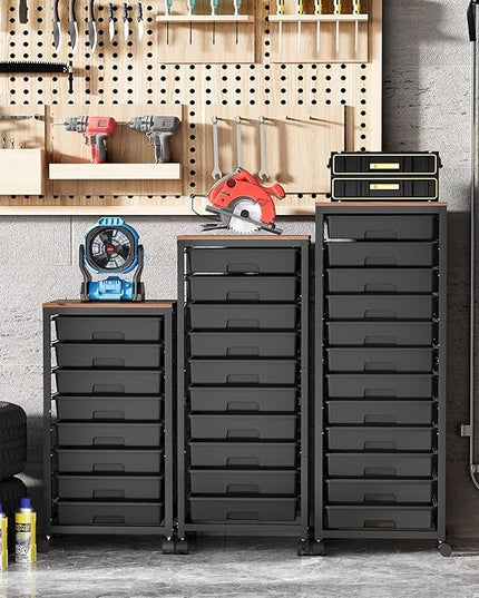 Rolling Cart with Drawers,10 Drawer Rolling Cart,Rolling storage cart with drawers,Black Rolling Drawer Cart,Teacher Rolling Cart for Classroom Storage,Craft Cart with Wooden Tabletop