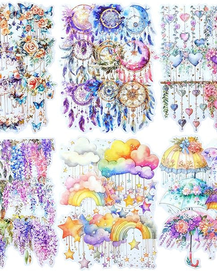 AuriicLeaf Fairy Tale PET Sticker Set, 60PCS Fantasy Scrapbook Supplies with Gold Foil Accents Waterproof Journal Stickers for DIY Crafts, Planners, and Collages