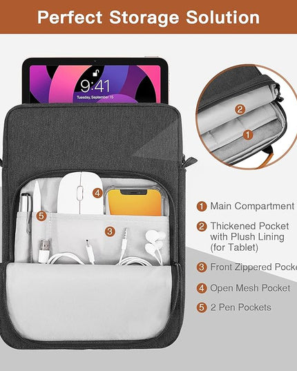 MoKo 9-11 Inch Tablet Sleeve Bag Handle Carrying Case with Shoulder Strap Fits iPad Pro 11 inch,iPad 10th 10.9,iPad 9/8/7th Generation 10.2,iPad Air 5/4th 10.9,iPad 9.7,Tab S8/S9 11", Black & Gray
