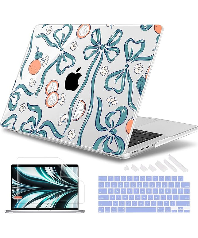 May Chen Case for MacBook Pro 14 inch, Models A2442 A2779 A2918 A2992 A3401 A3185 A3112 A3434, M1 M2 M3 M4 M5 Chip (2021-2025 Release), Plastic Hard Shell Case with Keyboard Cover, Flower & Bows