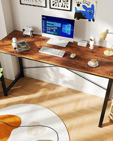 DUMOS 55 Inch Office Computer Desk Modern Simple Style Writing Study Work Table for Home Bedroom - Wood Brown