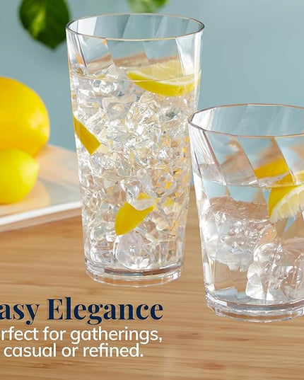 US Acrylic Optix Plastic Reusable Drinking Glasses (Set of 16) 14oz Rocks & 20oz Water Cups in Clear | BPA-Free Tumblers, Made in USA | Top-Rack Dishwasher Safe