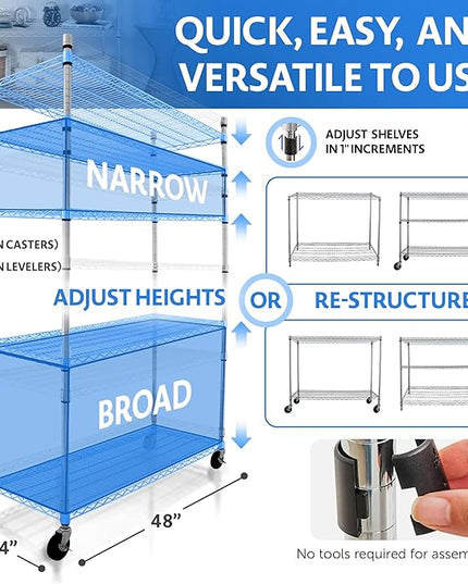 4000LBS 48" W Storage Shelves Metal Shelving 5 Tier Wire Shelving Unit Garage Shelving Heavy Duty Metal Shelves for Storage Rack Commercial Adjustable Pantry Shelf, 48" W X 24'' D X 76" H Crescent