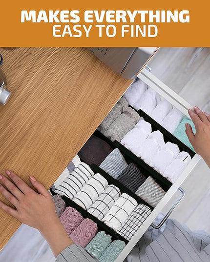 6 Pack Bamboo Drawer Dividers - 17" to 21.5" Expandable Adjustable Drawer Organizer for Kitchen Utensils, Large Drawer Divider, Clothes, Dresser, Bedroom, Bathroom, Desk Drawer Separator Set (Black)