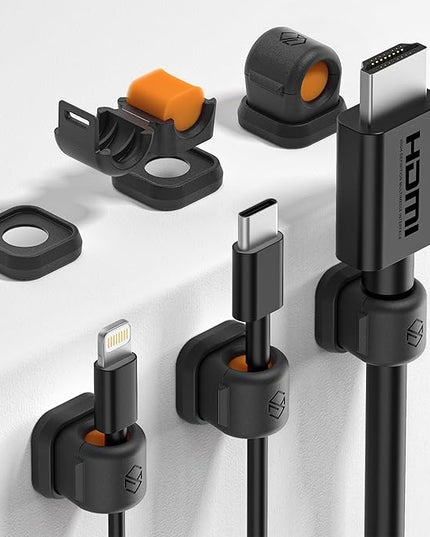 6 Pack Sinjimoru Magnetic Cable Clips, Compact Size Cord Organizer & Cable Management for Desk, Nightstand & Car, Fits up to 7.5mm Cables, Black