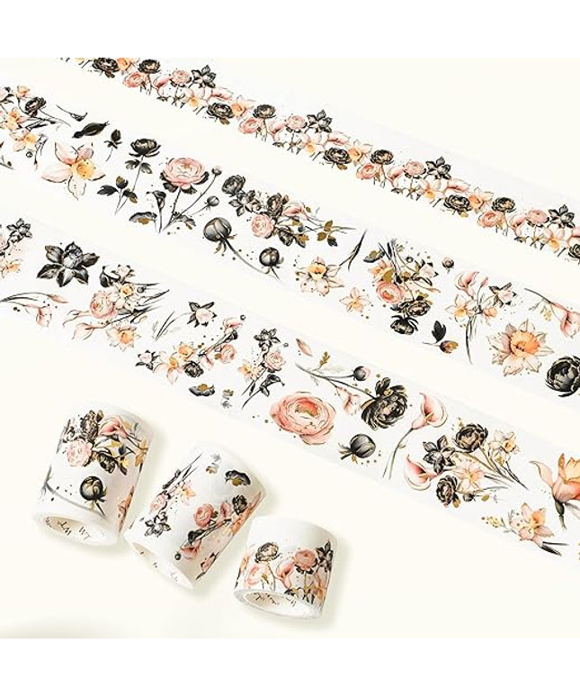 WT Auric Rose Gilded Washi Tape Sticker Set, 3 Rolls, Original Vintage Floral Decorative Masking Tape with Gold Foil, Wide Tape for Journaling, Scrapbooking, Planner, DIY Crafts & Wrapping