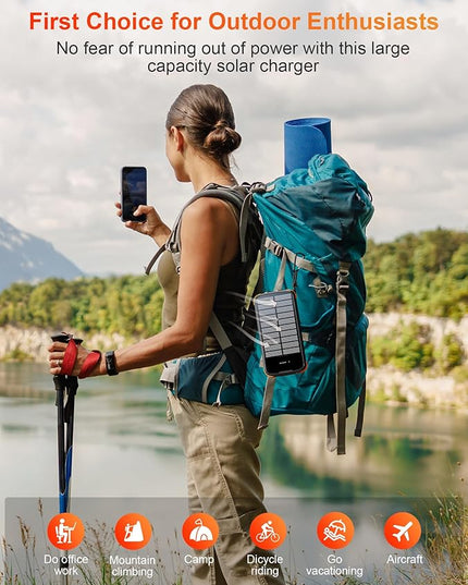Solar Charger Power Bank, PD 20W Fast Charging External Batter, 40000mAh Portable Phone Charger Built in 4 Cables with Dual Bright Flashlights for Camping, Hiking, and Outdoor Use