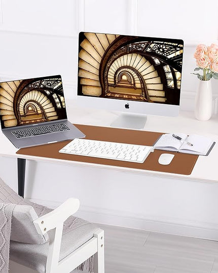 AFIING Dual-Sided Desk Pad, Natural Cork & PU Leather Large Mouse mats for Office and Home Work, Desk Protector Non-Slip, Waterproof, Easy Clean (Brown, 23.6" x 13.7")