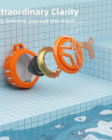 EBODA Bluetooth Shower Speaker, IPX7 Waterproof Portable Wireless Small Mini Speakers, Floating, 2000 mAh with RGB Light for Pool, Beach, Boat, Kayak Accessories, Gifts for Men and women -Orange