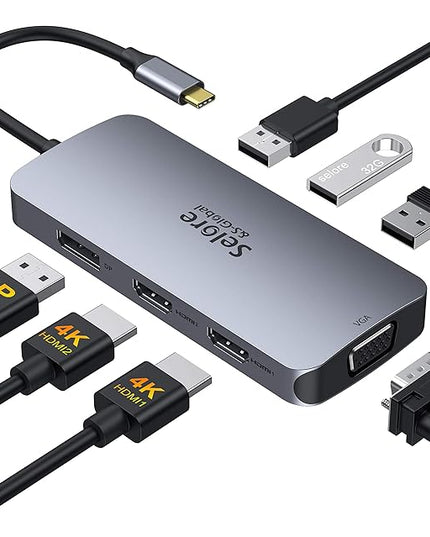 USB C to Dual HDMI Adapter,7 in 1 USB C Docking Station to Dual HDMI Displayport VGA,USB to 3USB 2.0, Multi Monitor Adapter for Dell XPS 13 15,Lenovo Yoga,Huawei Matebook X pro,etc