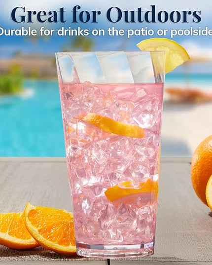 US Acrylic Optix Plastic Reusable Drinking Glasses (Set of 8) 20oz Water Cups in Clear | BPA-Free Tumblers, Made in USA | Top-Rack Dishwasher Safe