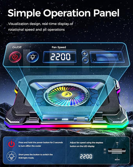 KeiBn Gaming Laptop Cooling Pad, Laptop Fan Cooling Pad with 5.5inch RGB External Fan, Rapid Cooling Laptop 15.6-19.3inch, 8 Height Stands, 2 USB Ports, Phone Holder-K1 5V RGB