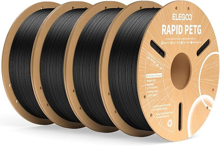 ELEGOO Rapid PETG Filament 1.75mm Black 4KG, High Speed 30-600mm/s 3D Printer Filament Dimensional Accuracy +/- 0.02 mm, 1kg Cardboard Spool(2.2lbs) Fits for Most FDM 3D Printers
