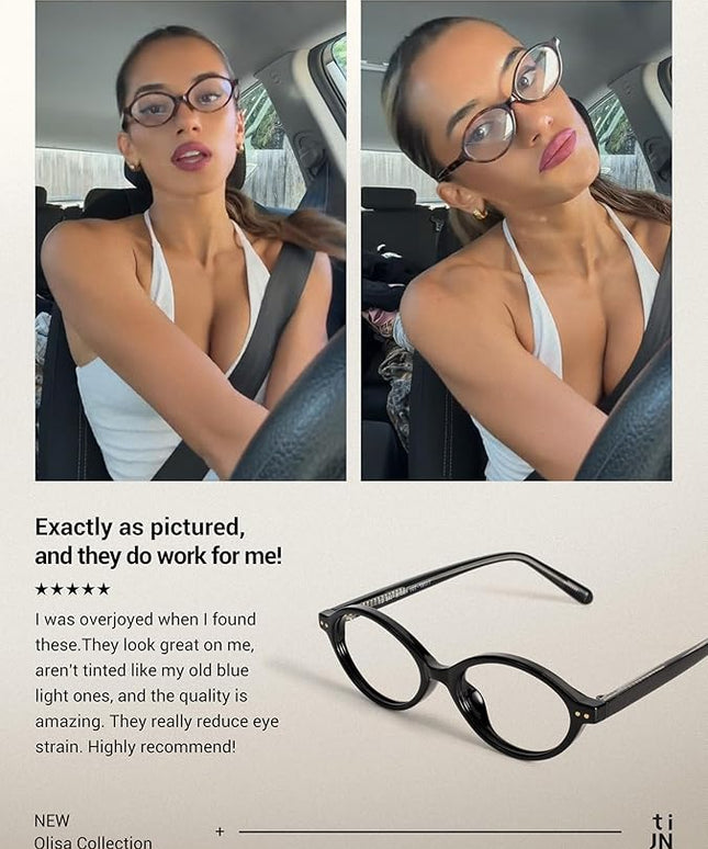 TIJN Olisa Blue Light Blocking Glasses for Women Men,Oval Glasses Frame Bluelight Glasses for Gaming/Computer/Screen