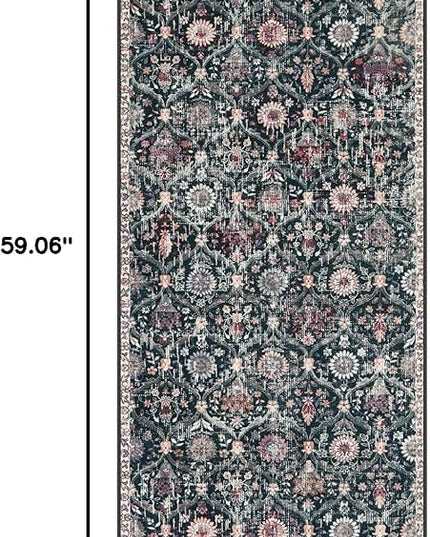 Lahome Moroccan Trellis Kitchen Runner, 2x5 Rug Runners for Hallways Non Slip Laundry Room Rug, Ultra-Thin Washable Vintage Carpet for Bedroom Bathroom, Black/Multi