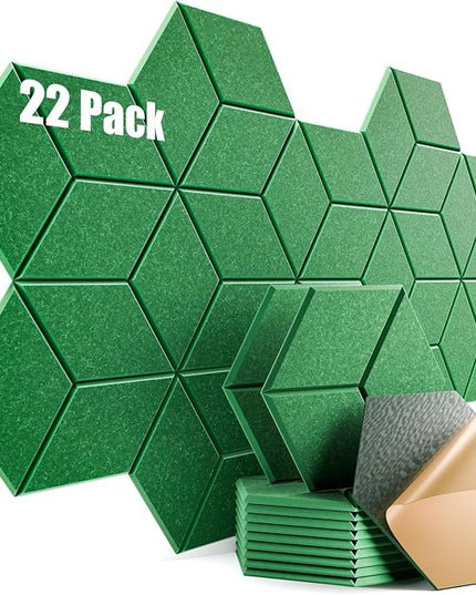 22 Pack Self-Adhesive Acoustic Panels 12" X 10" X 0.4" - Sound Proof Foam Panels with High Density, Y-Lined Design, Flame Resistant, Absorb Noise and Eliminate Echoes(Muted Green)