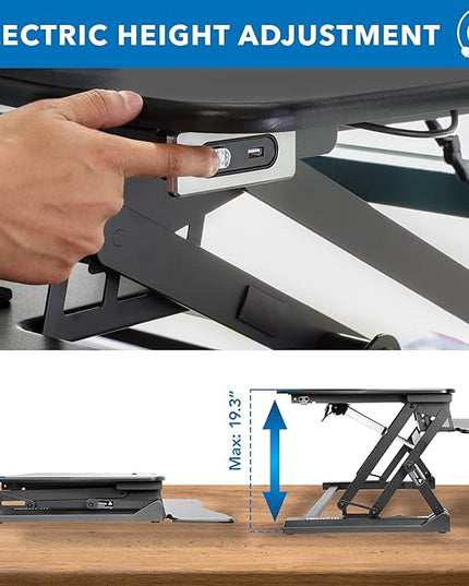 Mount-It! Electric Standing Desk Converter with Dual Monitor Arms for 2 Screens (Max 32"), Large 35.4" Wide Desktop, Motorized Stand Up Desk Riser, Keyboard Tray, USB, Black Stand up Desk Convertor