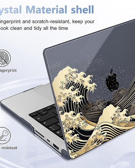 May Chen Case for MacBook Pro 14 inch, Models A2442 A2779 A2918 A2992 A3401 A3185 A3112 A3434, M1 M2 M3 M4 M5 Chip (2021-2025 Release), Plastic Hard Shell Case with Keyboard Cover, Black Sea Wave